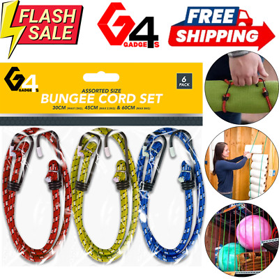 6er Pack Gummiseile lang elastisch Gepäckgurte Seil mit Haken Clips Auto Fahrrad