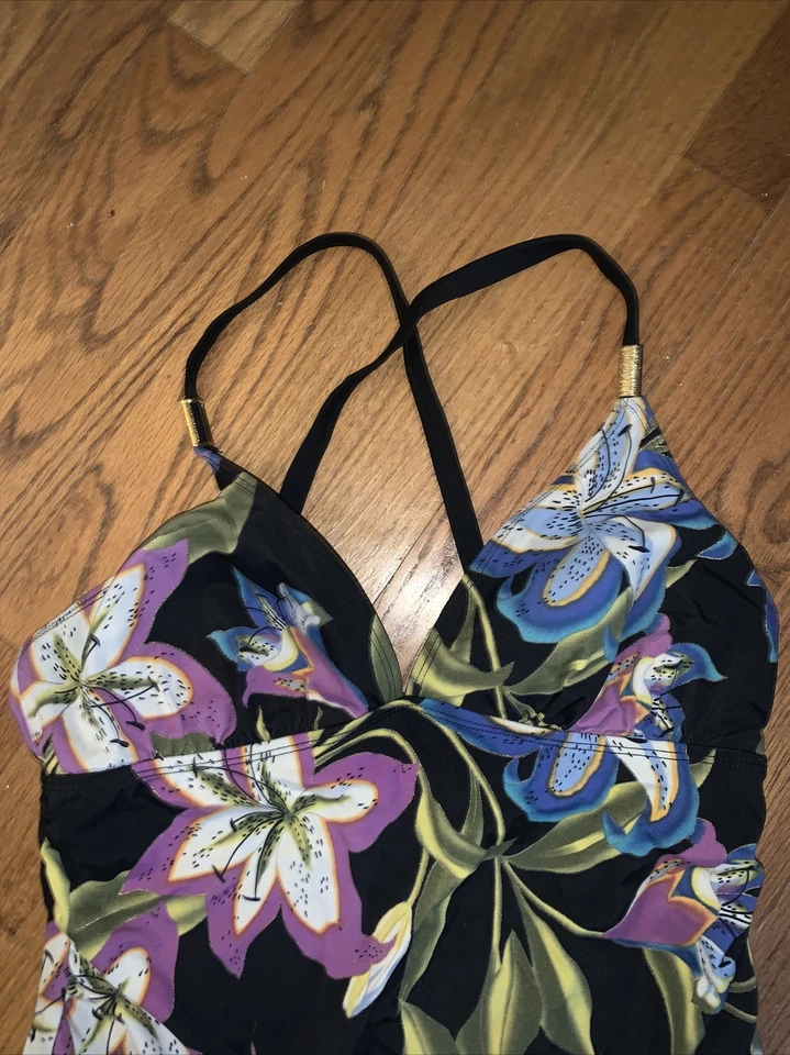 TROPICAL ESCAPE Hawaiian Hibiscus On Black Tankini Biking Bathing Suit ❤️tb1000b - Image 3 of 4
