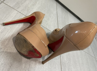 Christian Louboutin Lady Peep Patent Leather Nude Peep Toe High