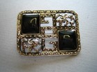 Onyx & Marcasite Brooch Vintage Silver Tone Imitation Black
