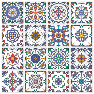 Portugal Tile Decals 4x4 Inch Santarem - Set of 16 - Peel and Stick Tile Sticker
