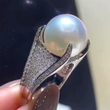 Frauen Elegante Weiße Perlenring Verlobungsgeschenke Versilbert Jubiläum Schmuck