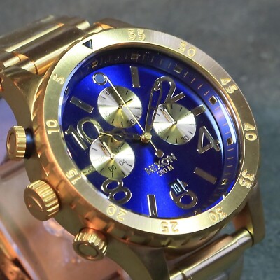 US NEW Authentic NIXON Watch Mens 48-20 CHRONO Blue Gold A486-1922 GIFT FASTSHIP