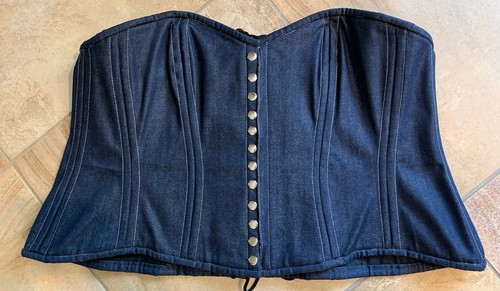 Corsettery Women 53 Boned Denim Overbust Girdle Hook Lace Up Back V