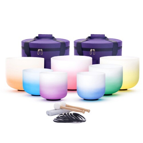 7-12/6-12 Inch Crystal Singing Bowls Chakra Set of 7pcs with 2 Pcs Carrying Case - Picture 3 of 27