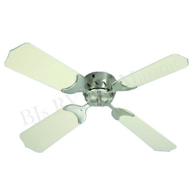 12V Electric Remote Ceiling Fan, RV, Motorhome Nickel / White 28  Diameter