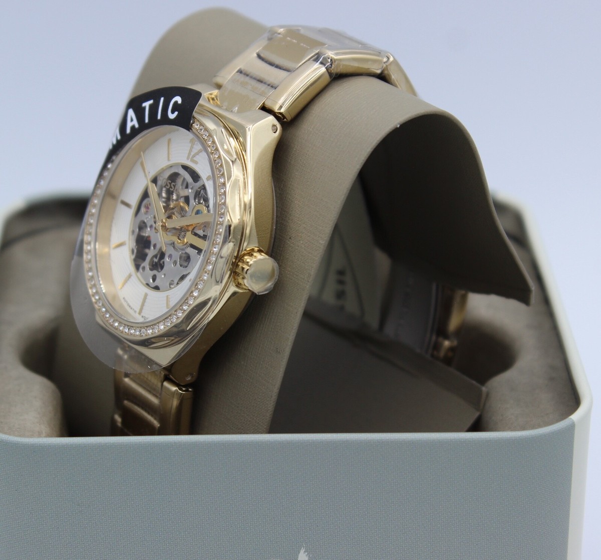 NEW AUTHENTIC FOSSIL EEVIE GOLD AUTOMATIC SKELETON BQ3782 WOMEN 