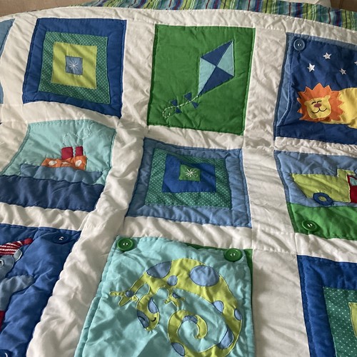 boys toddler quilt bedspread blue green 86x78in Stride Rite 80s 90s RARE - Picture 15 of 22