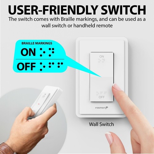 Fosmon [ETL Listed] On OFF Braille Wire Free Wall Switch Wireless 2 Outlet Plug - Afbeelding 6 van 8