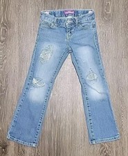 Old Navy Boyfriend Blue Jean Girl 5 Distressed Rhinestone Embroidery Adjustable
