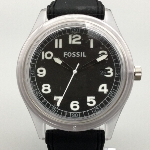 Fossil Watch Men 43mm Clear Date JR-1296 Black Silicone Band 100M New Battery - Picture 1 of 13