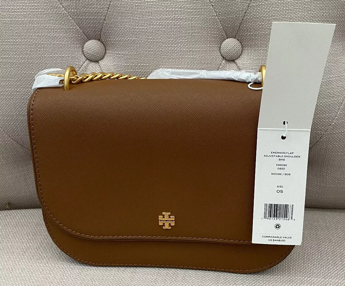 Tory Burch Emerson Saffiano Top Handle Crossbody Moose