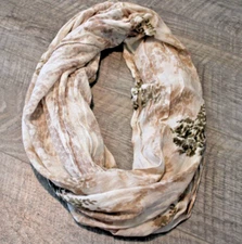 EXPRESS Lightweight Infinity Scarf Brown Cream Tan Floral Flower Boho 80x28"