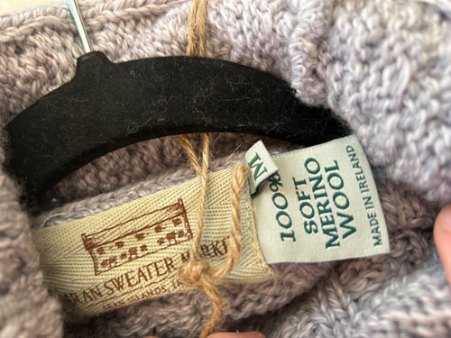 Aran Sweater Market Cable Knit Mock Neck Large Gray 100% Soft Merino Wool NWT! - Picture 9 of 15