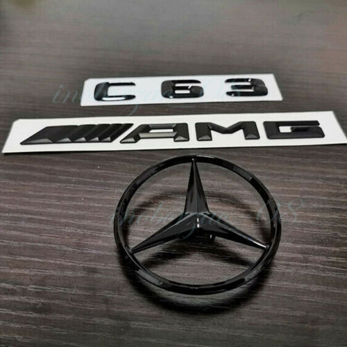 Für Mercede Benz C63 AMG Heckstern Emblem Abzeichen Aufkleber Glänz Schwarz W204 - Bild 1 von 5