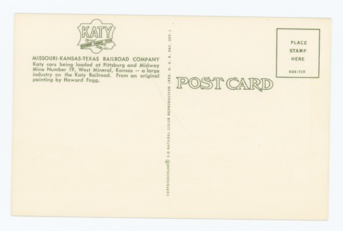 West Mineral, Kansas ~ KATY RAILROAD CARS ~ Pittsburg & Midway Mine #19 Postcard - Picture 2 of 2