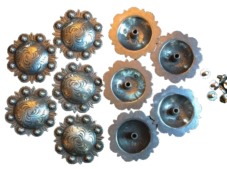 10 Western Horse Tack Antique Berry Saddle Conchos  1-1/2" screw back USA - Image 4 of 4