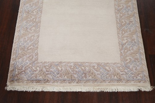 Soft Plush Ivory Modern Nepalese Bordered Indian 3'x5' Rug Handmade Wool Carpet - Picture 5 of 12