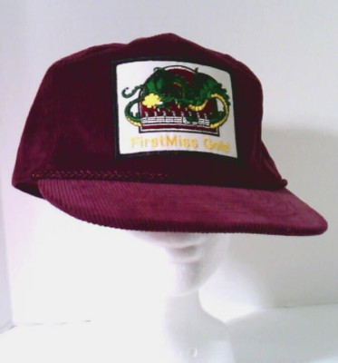 FirstMiss Gold~Corduroy Hat/Cap~Buckle~Burgundy~Adjustable