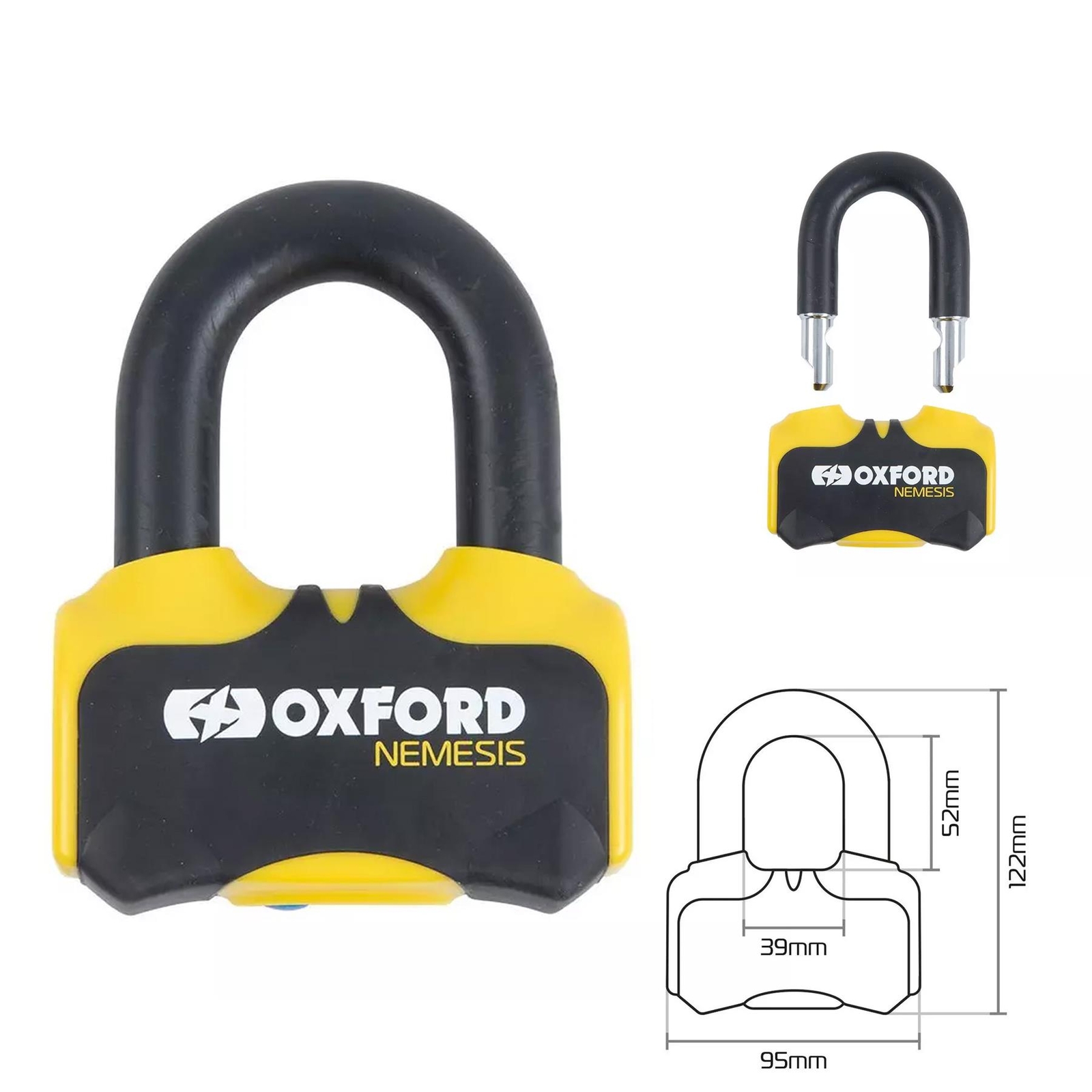 Oxford Nemesis Motorcycle  Disc Lock Yellow ultra-strong Padlock 16mm