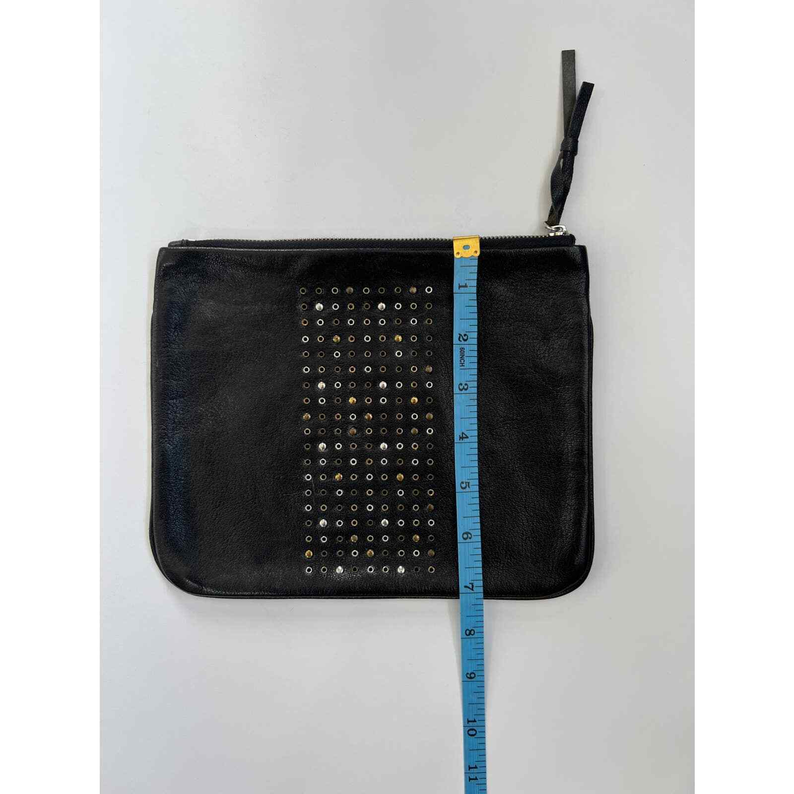 Cynthia Vincent Black Studded Leather Zipper Pouch - image 4
