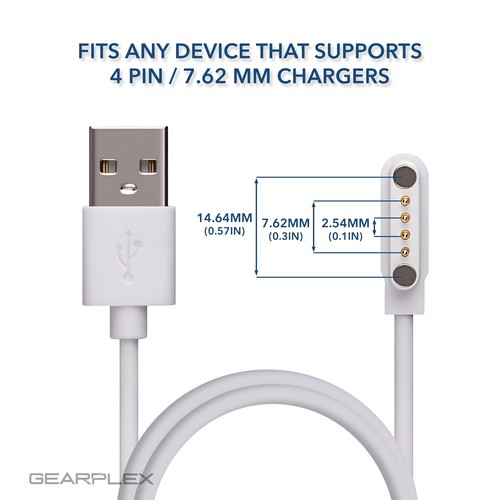 GEARPLEX Charging USB Cable 4 Pin Magnetic for Smart Watch K88H K89 G3 Gt68 - Picture 2 of 6