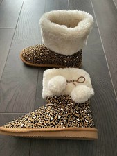 new US SPORTS Cheetah Print BOOTS YOUTH sz 2 kids girls FLUFFY warm booties