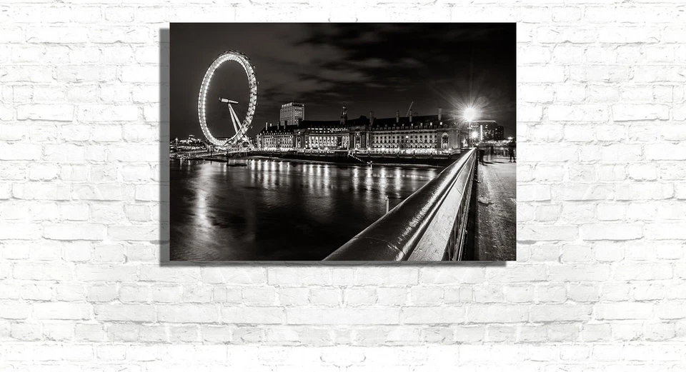 Лондонский глаз река Темза ночь постер в рамке на холсте стены художественная печать - Изображение 2 из 2