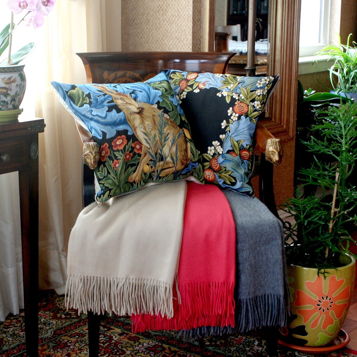 William Morris Woodpecker Tapestry Pillow