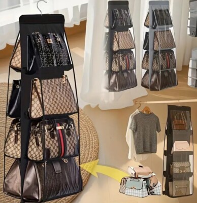 Grau/Weiß Platzsparend 8 Gitter Handtasche Organizer mit sichtbaren Taschen Aufbewahrung