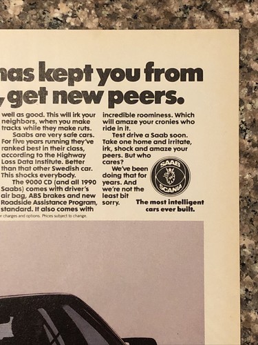 1990 SAAB 9000 CD PRINT AD Peer Pressure Kept From Getting Get New Peers VTG 90s - Picture 3 of 5