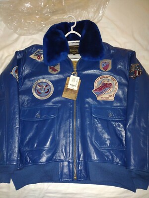 DEADSTOCK VINTAGE BRAND NEW Blue Schott NYC Wings of Gold Flight Fur Jacket 4XL