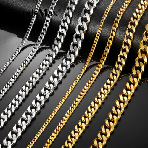 3/5/7/9/11mm Stainless Steel Silver/Gold Plated Mens Cuban Curb Necklace Chain - Picture 1 of 22