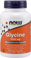 NOW FOODS, GLYCINE Glycin Nerven Schlaf 1000mg 100 Veg. Kapseln SUPER PREIS