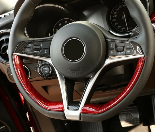 5PCS Red Carbon Fiber Steering Wheel Cover For Alfa Romeo Giulia Stelvio 2017-19 - Picture 7 of 12