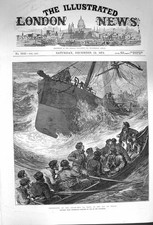 Original Old Antique Print 1874 Foundering Steam Ship La Plata Bay Bisca 19th