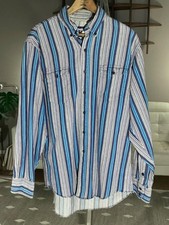Vintage 90s Wrangler Western Striped Long Tail Cowboy Shirt Men's Sz 15 1/2