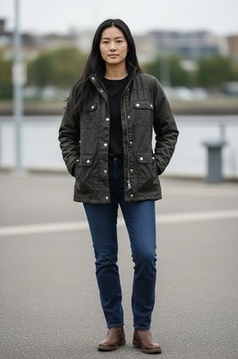 J. Crew Women s Resin Coated Twill Field Jacket Slate Gray Sz M Style 19034
