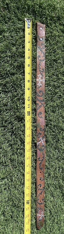 复古全新 NOS NOCONA 西部皮革 22 英寸儿童女孩皮带玫瑰镶嵌十字架 — 第 4/4 张图片