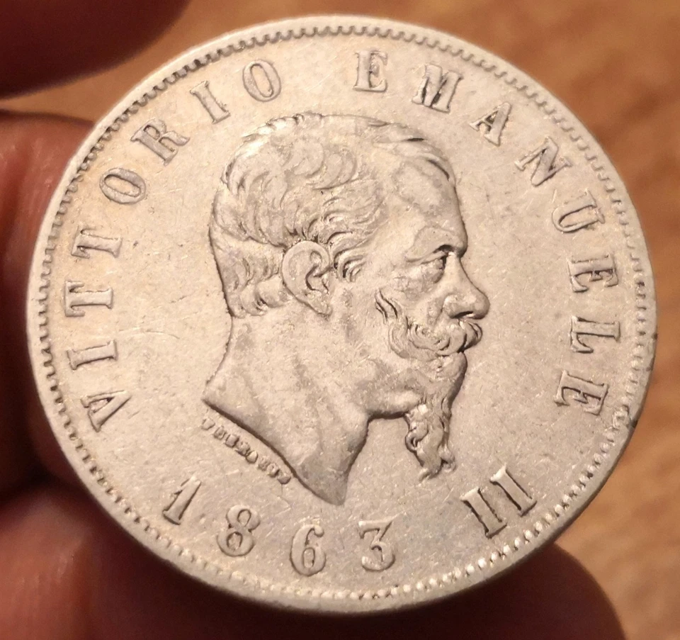 2 Lire 1863 Napoli Valore, Vittorio Emanuele II, Non Comune, BB, Rif. 8701 - Immagine 2 di 3