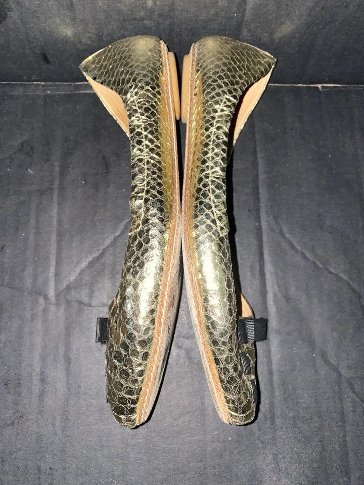 Zapatos planos de ballet Maloles hechos a mano 39/8,5 dorados de tela negra sin cordones España Foto 4 de 4