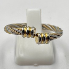 Vintage Two Tone Twisted Cable Wire Bypass Ring Gold & Silver Tone Metallic Band