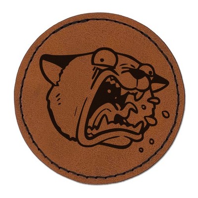 Cat Hacking Hairball Round Iron-On Engraved Leather Patch Applique - 2.5 Inch