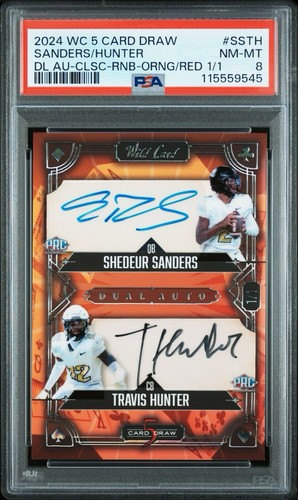 2024 WILD CARD 5 CARD DRAW SHEDEUR SANDERS/TRAVIS HUNTER 1/1 AUTO PSA 8