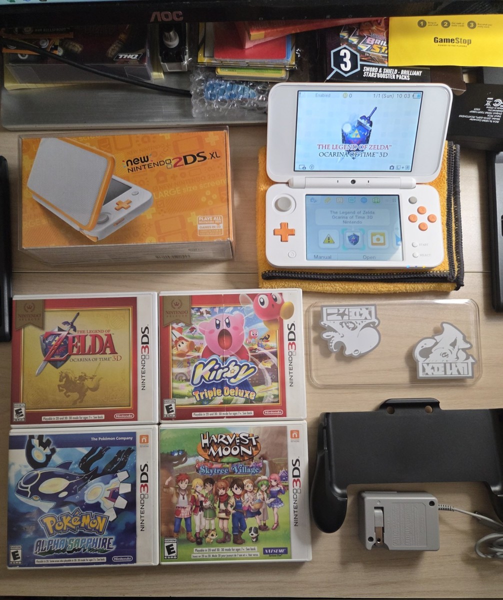 New Nintendo 2DS XL White Orange Edition Console CIB And 3DS Game