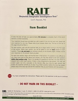 (RAIT) Reynolds Adaptable Intelligence Test Booklet - Mensa Entry Exam