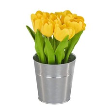 9 in. Spring Yellow Tulip Bouquet in Metal Pot