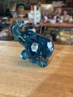 Fenton Handpainted Blue Elephant Figurine Artist Signed