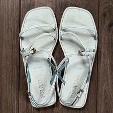 Authentic PRADA Lago Gladiator Strappy Sandals 37 / 6.5 Genuine Sky Blue Leather