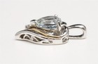 Sterling Silver and 14K Yellow Gold Swirl Aquamarine & Diamond Heart Pendant — photo 4